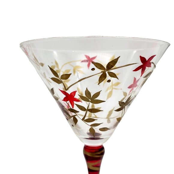 Vintage Pier One Imports Red Stem & Base Gold Leaf Martini Glasses‎ Hand Blown - Picture 5 of 7